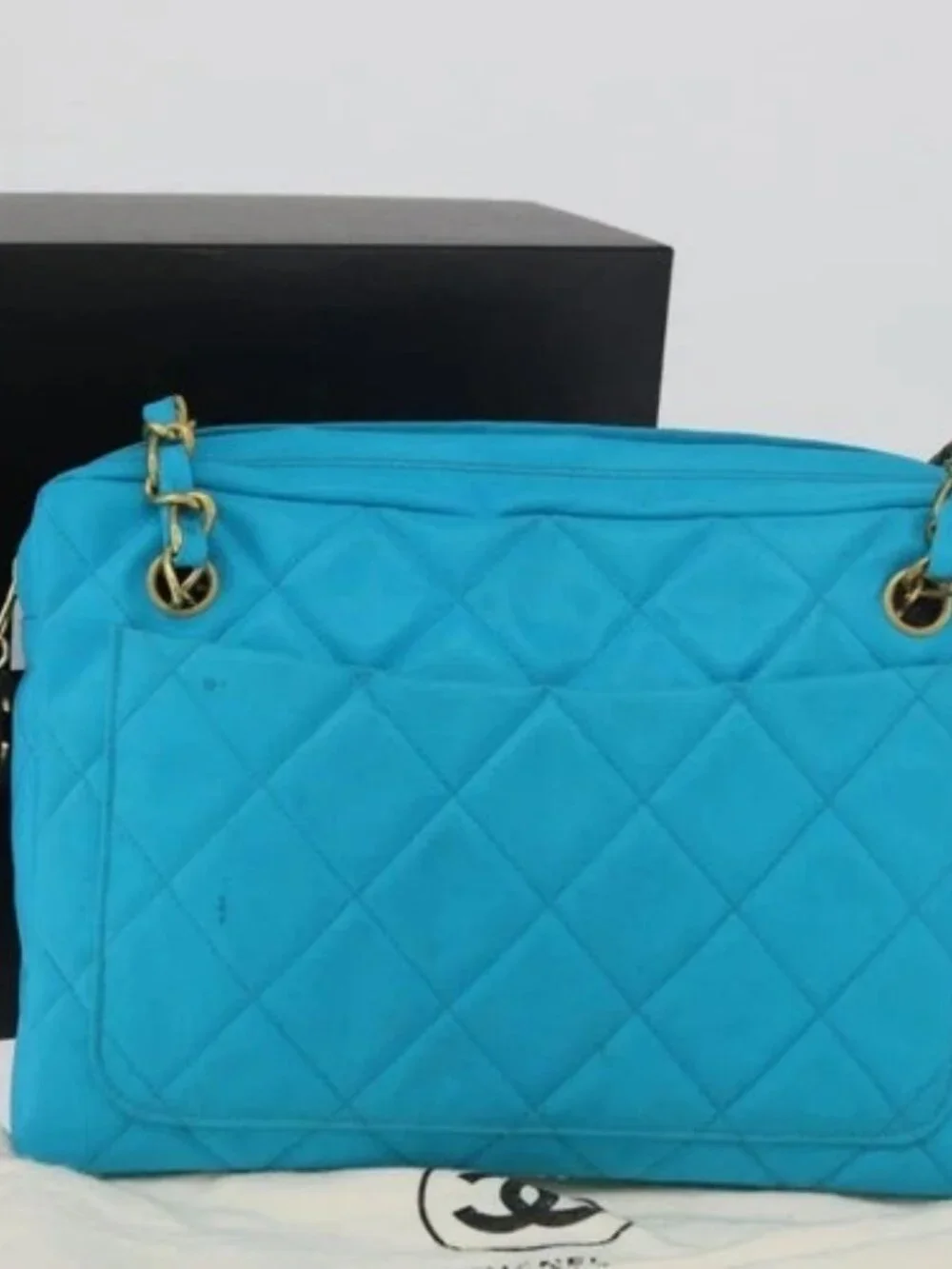 CHANEL Matelasse Chain Shoulder Bag Nylon Blue Gold CC Auth 181801SV